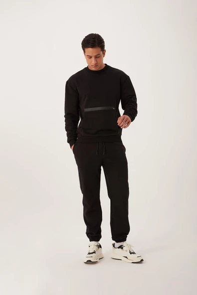 Erkek Fermuar Detaylı Sweatshirt Siyah - Resim 3
