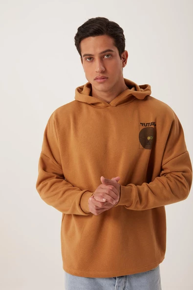 Erkek Oversize Baskılı Sweatshirt Kahverengi ürün görseli 1