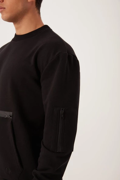 Erkek Fermuar Detaylı Sweatshirt Siyah - Resim 2