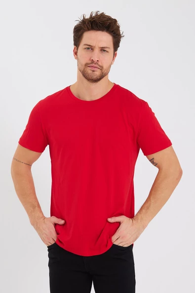 Erkek Pamuk Modal Regular Fit T-shirt Kırmızı ürün görseli 1