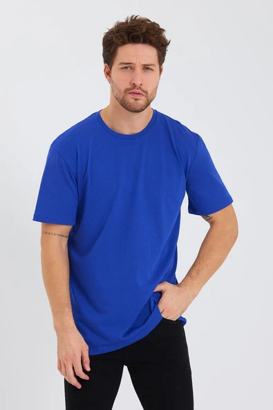Erkek Pamuk Modal Oversize T-shirt Saks ürün görseli 1