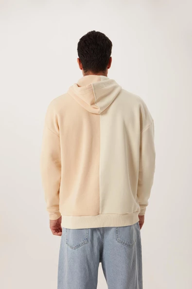 Erkek Parçalı 3 İplik Sweatshirt Ekru - Resim 3