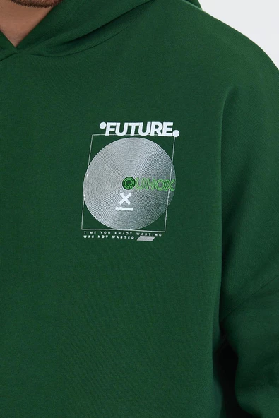 Erkek Oversize Baskılı Sweatshirt Yeşil - Resim 2