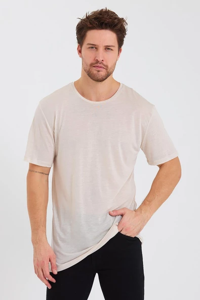 Erkek Tencel Kumaş Oversize T-shırt Taş ürün görseli 1
