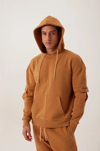 Erkek Kapüşonlu Kanguru Cepli Sweatshirt Kahverengi ürün görseli 1