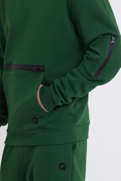 Erkek Fermuar Detaylı Sweatshirt Yeşil - Resim 2