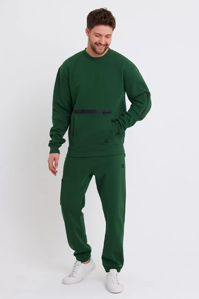 Erkek Fermuar Detaylı Sweatshirt Yeşil - Resim 3