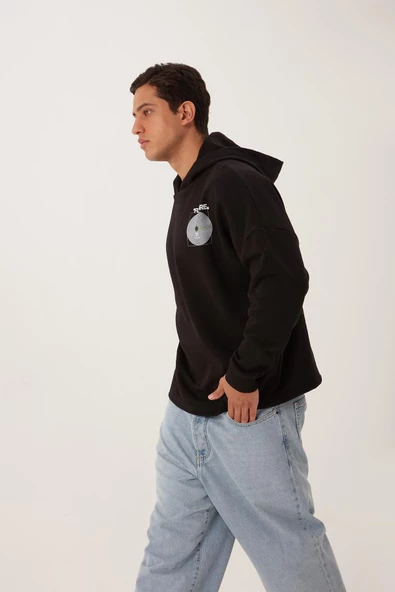 Erkek Oversize Baskılı Sweatshirt Siyah - Resim 3