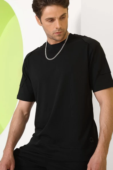 Erkek Kol Detaylı T-shirt Siyah ürün görseli 1