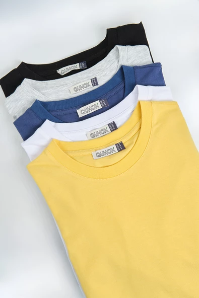 Erkek %100 Pamuk Regular Kalıp 5 li T-Shirt Paketi Sarı ürün görseli 1