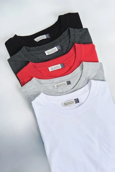 Erkek %100 Pamuk Regular Kalıp 5 li T-Shirt Paketi Beyaz ürün görseli 1