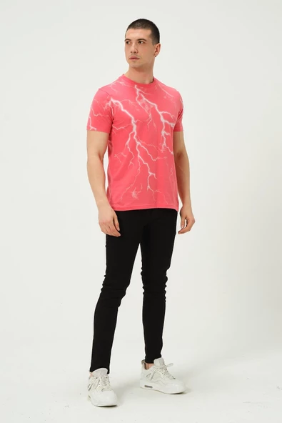 Erkek Şimşek Baskılı Regular Fit Tişört Rose Red - Resim 2