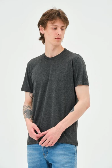 Erkek Bisiklet Yaka Regular Kalıp T-shirt Antrasit ürün görseli 1
