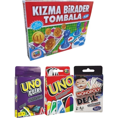 Kızma Birader, Tombala, Uno Klasik, Uno Flip ve Monopoly 4'lü Ekonomik Set ürün görseli 1