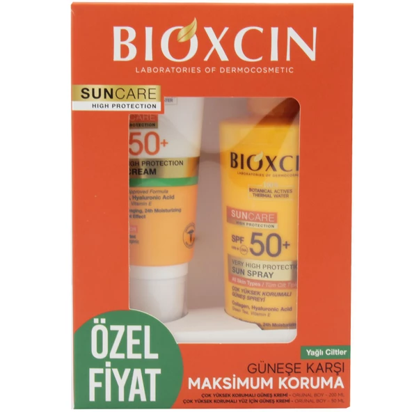 Bioxcin Spf 50+ Yağlı Ciltler İçin Güneş Kremi 50 ml + Tüm Ciltler İçin Güneş Spreyi 200 ml Set ürün görseli 1