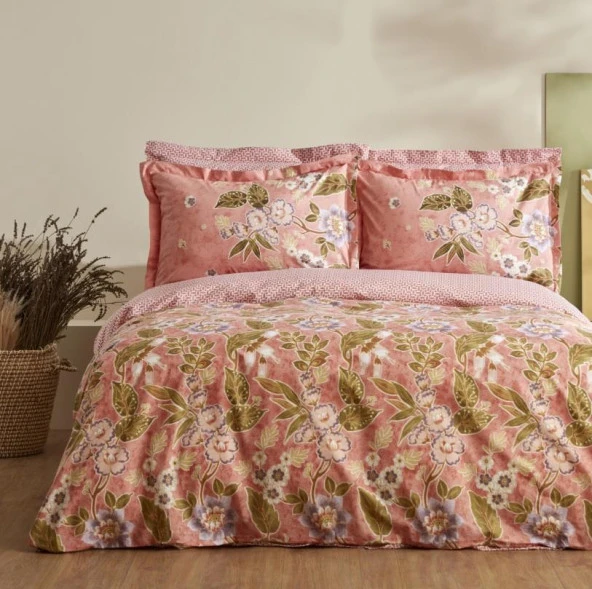 Karacahome Pasares Pembe %100 Pamuk Tek Kişilik Nevresim Takımı ürün görseli 1
