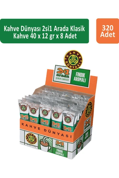 Kahve Dünyası 2si1 Arada Fındık Aromalı Kahve  40 x 12 gr x 8 Adet ürün görseli 1