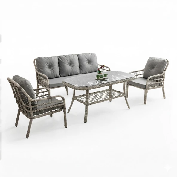 Capri Swing Pisa Üçlü Rattan Bahçe Balkon Oturma Grubu | Beyaz | 802 ürün görseli 1