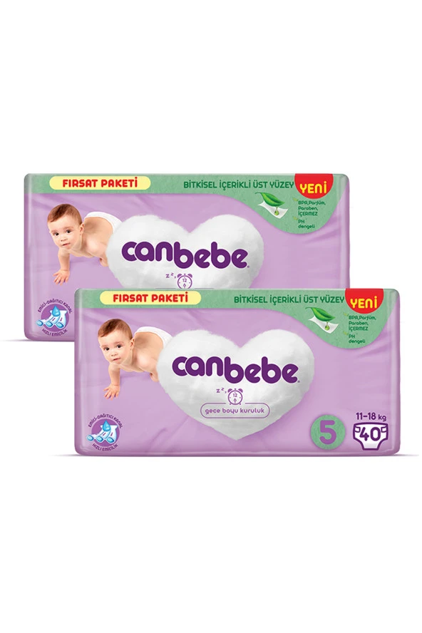 Canbebe Bebek Bezi Fırsat Paketi 5 Beden Junior 40 Lı X 2 Adet ürün görseli 1