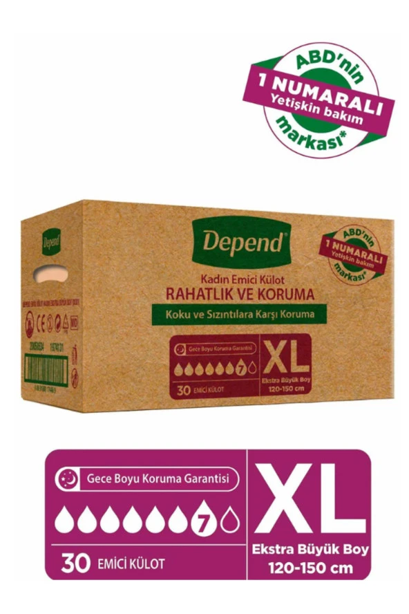 Depend Emici Külot  Ekstra Büyük Boy Xl Beden (bel Ölçüsü 120-150 cm) 30 Adet ürün görseli 1
