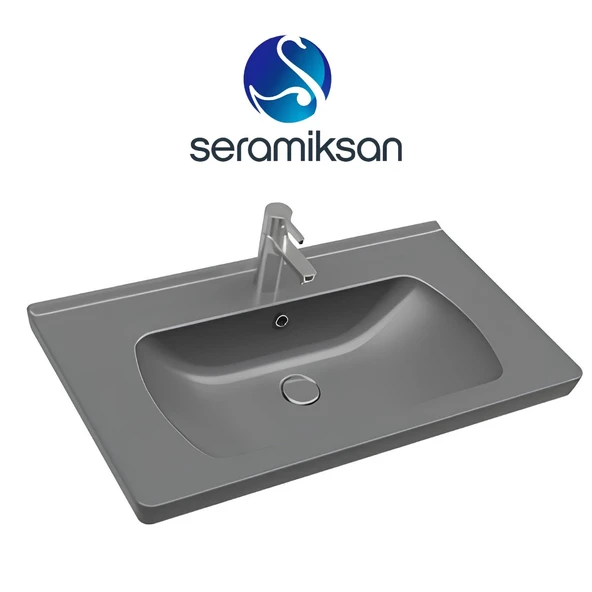 Seramiksan Satürn Etajer Uyumlu Mat Antrasit Lavabo 80x45 Cm A142021H ürün görseli 1