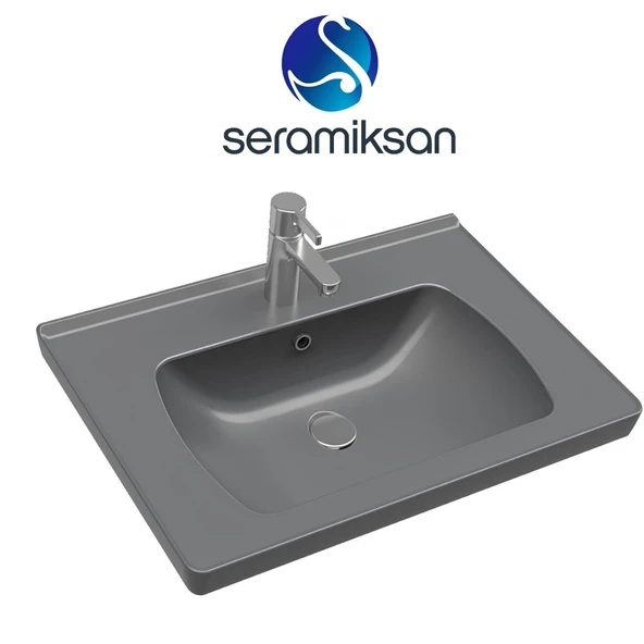 Seramiksan Satürn Etajer Uyumlu Mat Antrasit Lavabo 60x45 Cm A142011H ürün görseli 1