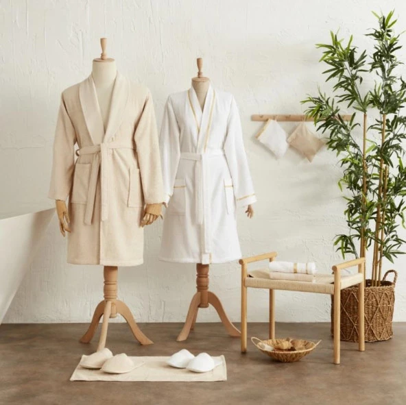 Karacahome Glory Lurex Gold Bej 9 Parça Aile Banyo Seti ürün görseli 1