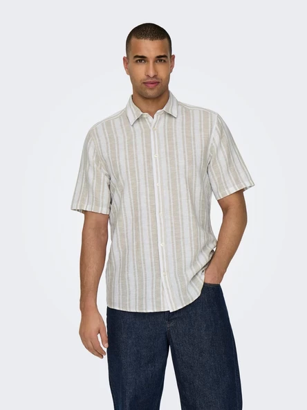 ONLY&SONS Erkek Çizgi Desenli Keten Gömlek 22028420 ürün görseli 1