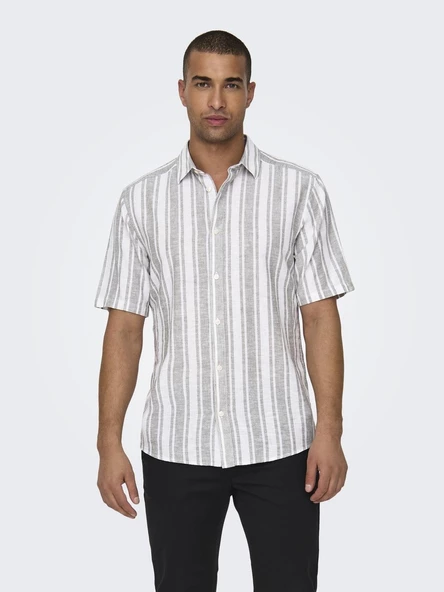 ONLY&SONS Erkek Çizgi Desenli Keten Gömlek 22028420 ürün görseli 1