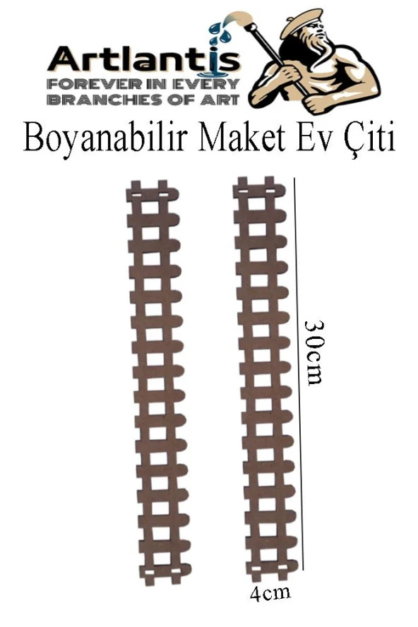 Boyanabilir Ahşap Maket Çit 2 Adet 30x4 cm Dekoratif Minyatür Bahçe Çiti Proje Tasarım Okul Hobi ürün görseli 1