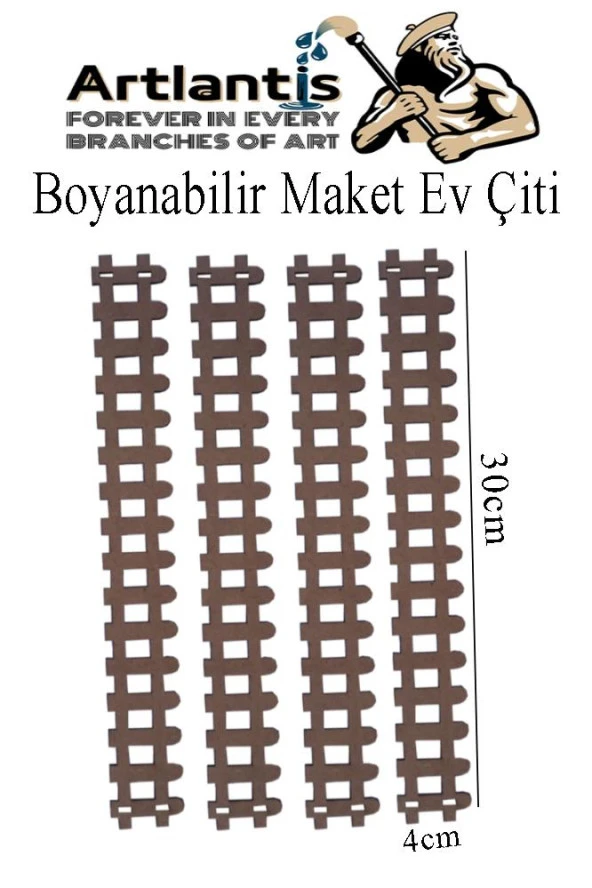 Boyanabilir Ahşap Maket Çit 4 Adet 30x4 cm Dekoratif Minyatür Bahçe Çiti Proje Tasarım Okul Hobi ürün görseli 1