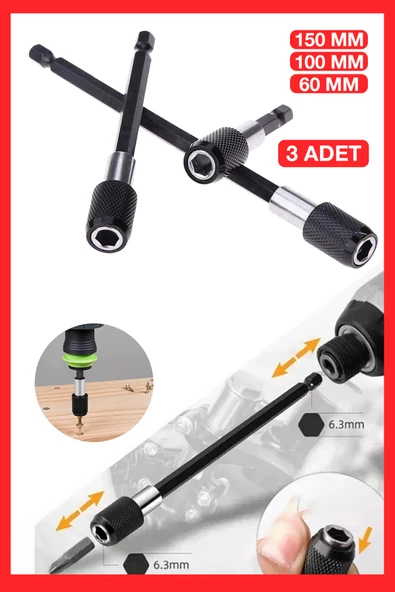 Profesyonel  Paslanmaz Vanadium Çelik   6 10 15 Cm 3 Lü Bits Uzatma Adaptörü 3 Adet ürün görseli 1