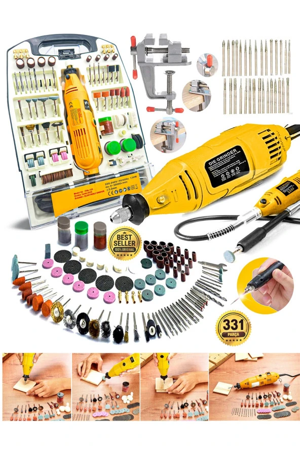 Çok Amaçlı Devir Ayarli 331PCS Hobi Gravür Delme, Parlatma,Pas Sökme Menegene Camoyma Combo Set ürün görseli 1