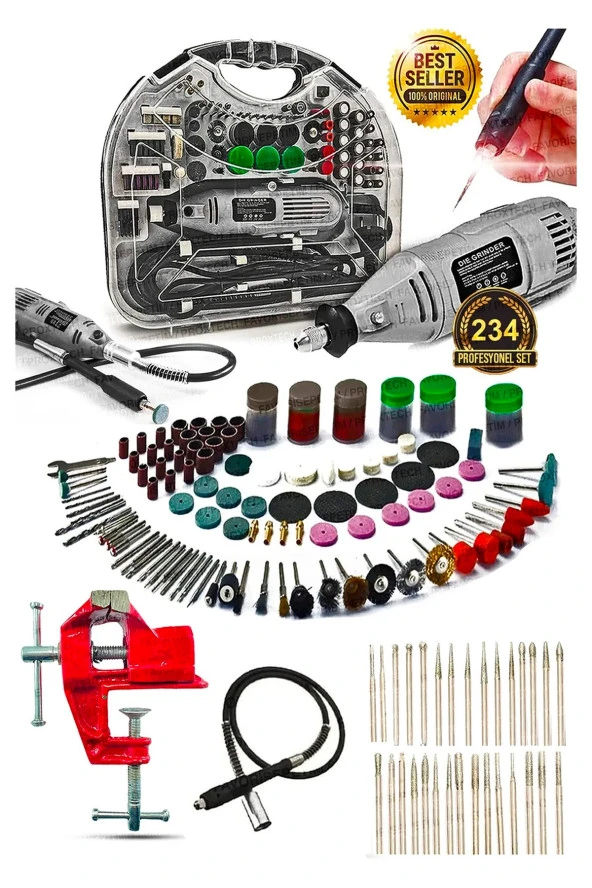 Pro 234pcs Multi 6 Kademe Devirli Çantalı Dramel Gravür Hobi , Esnek Şaft Mengene Hediye ürün görseli 1