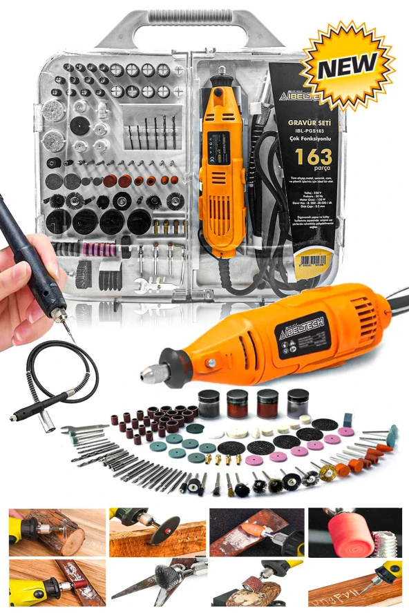 Pro 163 Parça Dramel 6 Devir Ayarlı PVC Çantalı Hobi Gravür Seti Mini Taşlama  Esnek Şaft Hediye ürün görseli 1