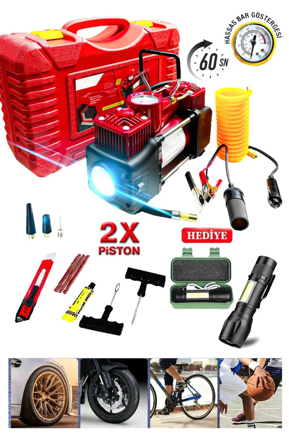12V 150PSI  Ağır Hizmet Çift SilindirliÇantalı  Oto Kamyon Lastik Şişirme hava kompresörü Kit Set ürün görseli 1