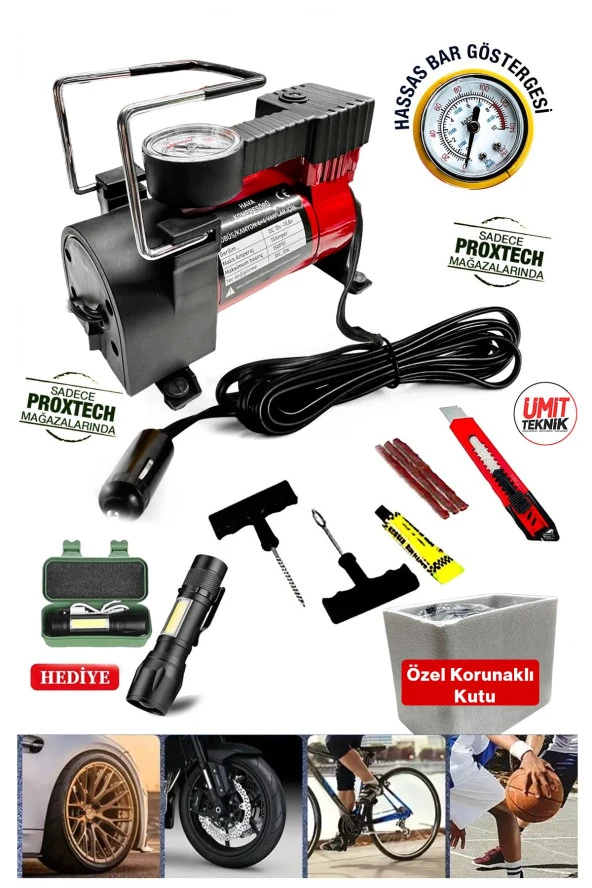 Combo Set Premium Pratik 12 V Araba Oto Araç Lastik Şişirme Pompası 160 Psi Metal Gövde Kompresör ürün görseli 1