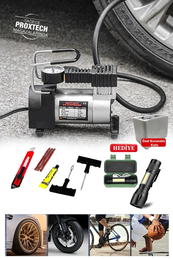 Araç Lastik Şişirme 12 V Araba Oto Araç Lastik Şişirme Pompası 160 Psi Metal Gövde Kompresör Combo ürün görseli 1