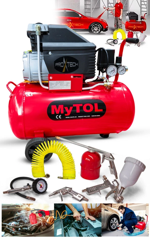 Full Paket En Çok Tercih Edilen 2HP 50 LtHava Kompresörü Boya,Lastik,Mazot Temizleme 5PCS Havalı ürün görseli 1