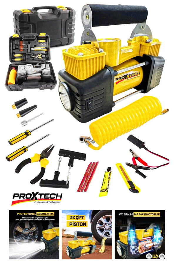 Profesyonel Çift Pistonlu 12V 150 Psi Hızlı Dolum Araba Lastik Bot Şişirme Kompresörü Lastik Set ürün görseli 1