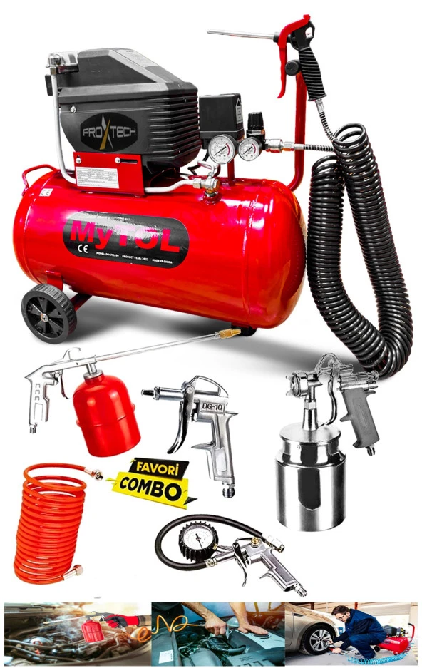 EnÇok Tercih edilen 2HP 50 Full PaketHava Kompresörü Boya,Lastik,Mazot Temizleme 5PCS Havalı Kit ürün görseli 1