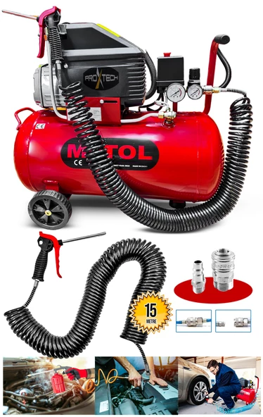 MYTOL 2HP 50 Litre 8Bar Boya ,Lastik Hava Kompresörü 15Mt Spiral Hortum Stoper Kit ürün görseli 1