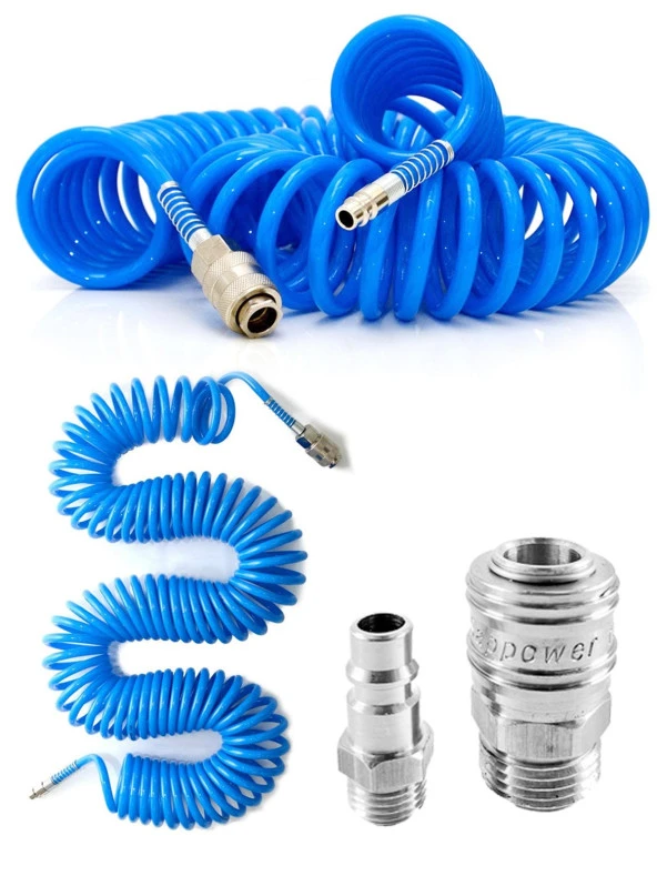 Profesyonel Yüksek Kalite Kompresör Spiral Hava Hortumu 8 Mm 15 Mt Hava Jakı Kompresör Recor Seti ürün görseli 1
