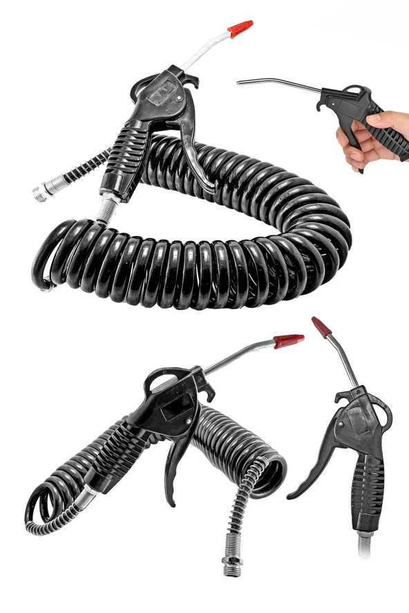 Yüksek Kalite 7 Metre Hava ÜflemeToz Alma Kompresör Hava Tabancası  Spiral Hava Hortumu 8 mm 7Metre ürün görseli 1