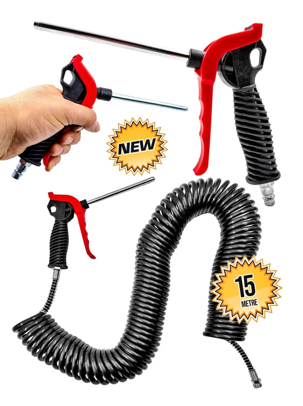 YENİ NESİL 15 Metre Yüksek Kalite Kompresör Spiral Hava Hortumu 8 mm 15 mt  Hava Tabancası Set ürün görseli 1