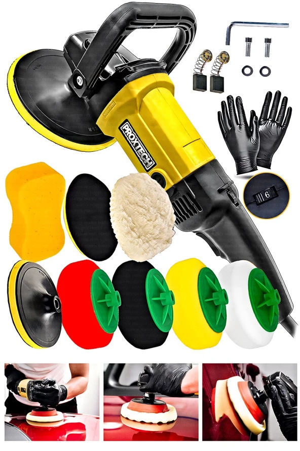 Premium 6 Kademeli Devirli  Sünger Setli Zımpara Pasta Cila  Büyük Polisaj Makinesi  Ful Set ürün görseli 1