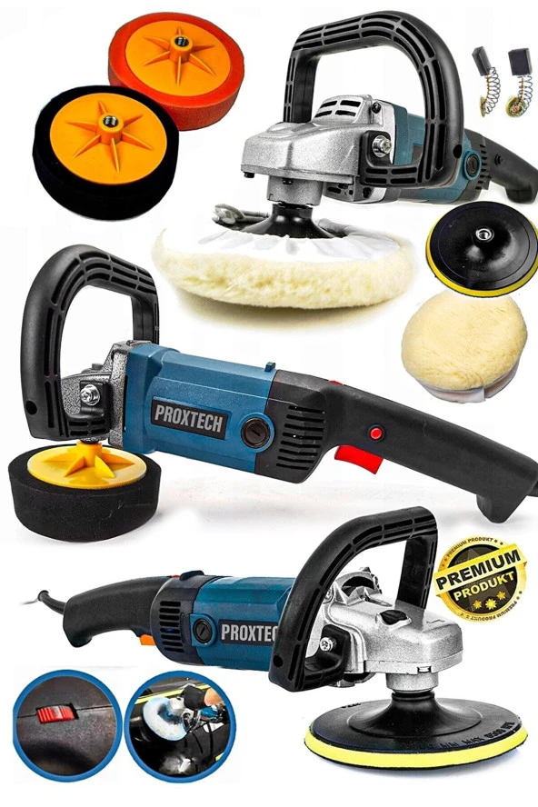 PROXTECH Premium Profesyonel 6 Kademeli Devirli  Sünger Setli Zımpara Pasta Cila Polisaj Makinesi Ful Paket ürün görseli 1