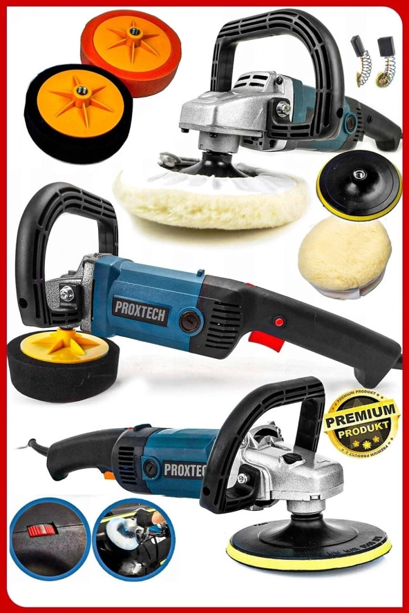 PROXTECH Premium Profesyonel 6 Kademeli Devirli  Sünger Setli Zımpara Pasta Cila Polisaj Makinesi Ful Paket ürün görseli 1