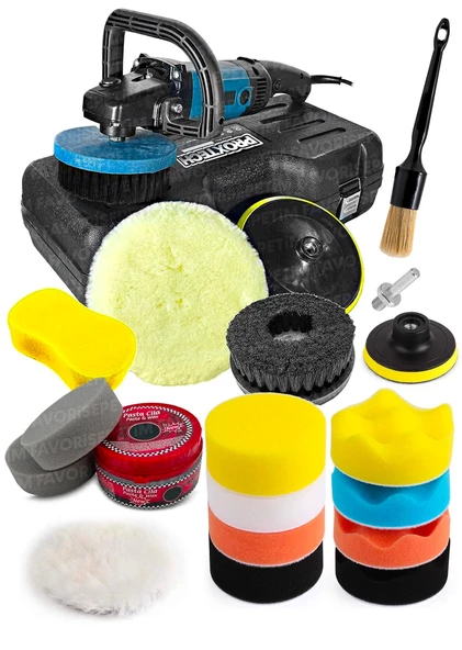 PROXTECH Pro Set 20 Parça Detay Pasta Cila Koltuk Yıkama Zımpara Parlatma Devir Ayarlı Polisaj Makinesi Set ürün görseli 1