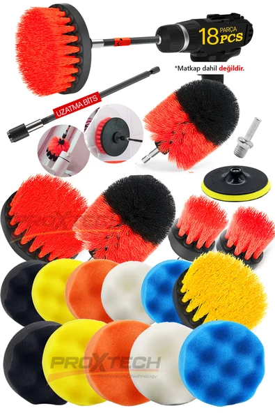 PROXTECH Combo Profesyonel Temizlik 18Parça Pasta Cila Polisaj Süngeri Matkapa Uyumlu Fırça Seti Parlatma Kit ürün görseli 1